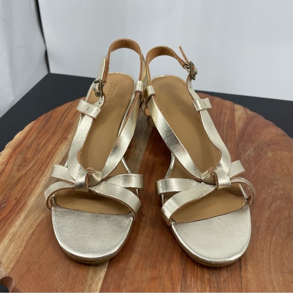 Soludos Lucie Wicker Block Heel Strappy Sandals gold Sz 7 - Picture 2 of 9